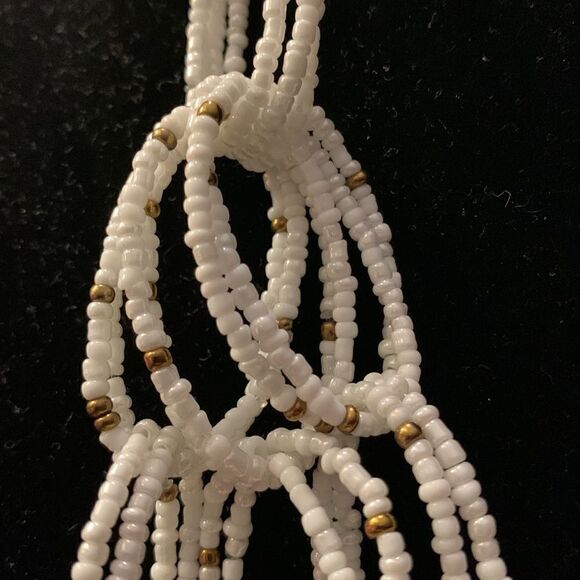 Anthropology Zenzii White & Gold layered Bib Beaded Statement Necklace 🤍‎ - Picture 3 of 5